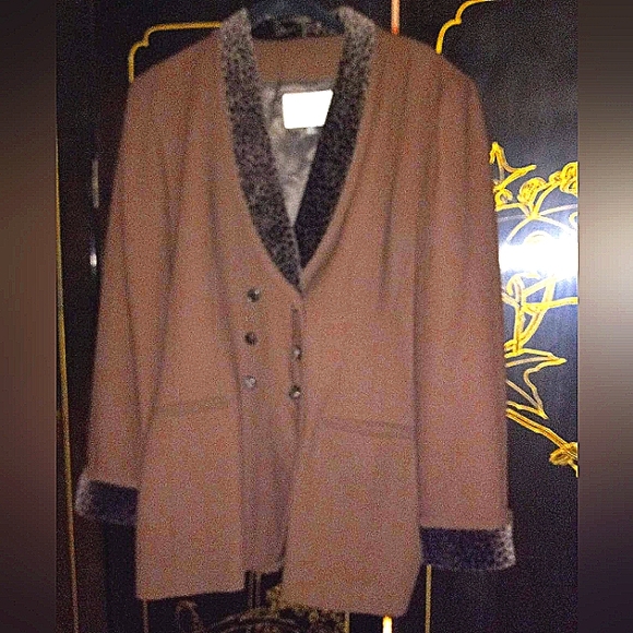 Kasper Jackets & Blazers - Brown Pure Wool Leopard Print Velvet Accented Vintage Jacket